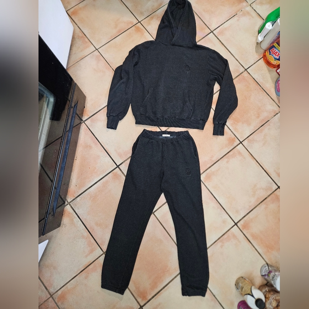 Ragdoll washed black dark gray Small S sweatsuit set hoodie sweatpants